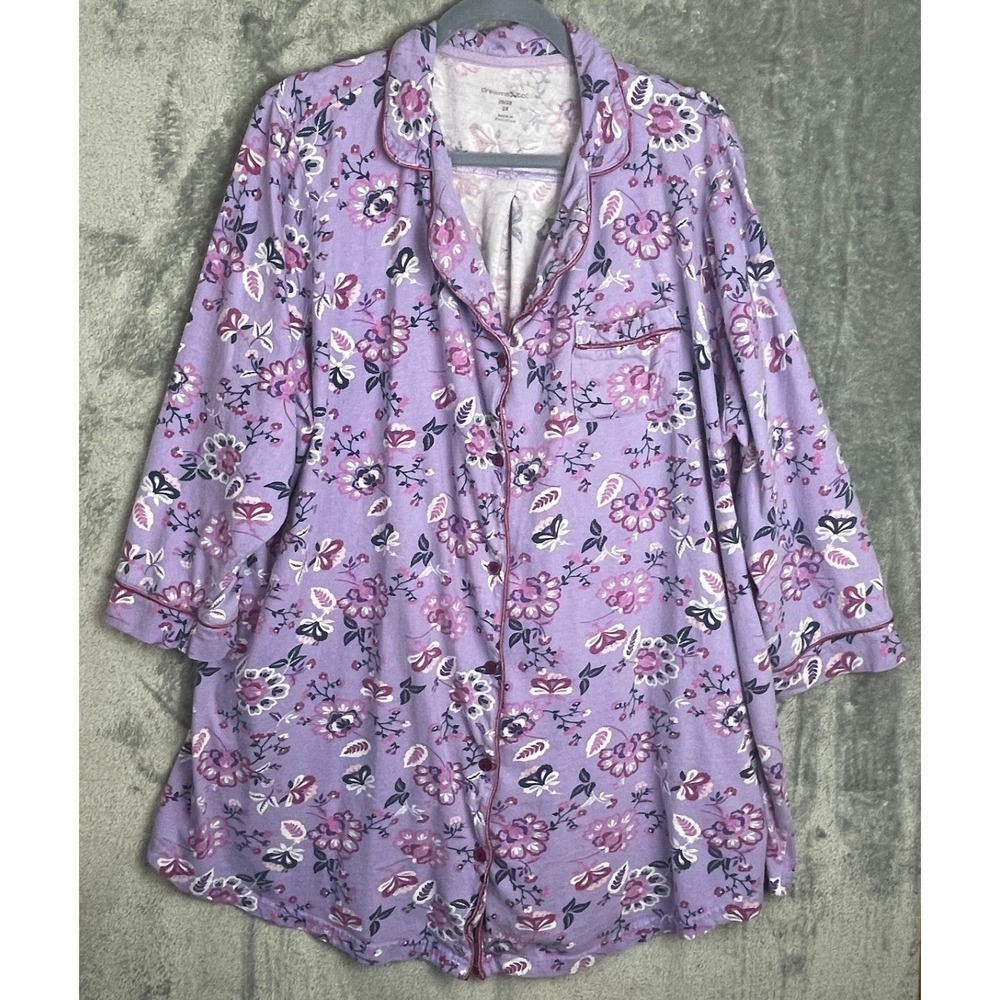 Dreams Co Nightgown Size 2X‎ Purple Floral Cotton Button Up Cozy Cottagecore
